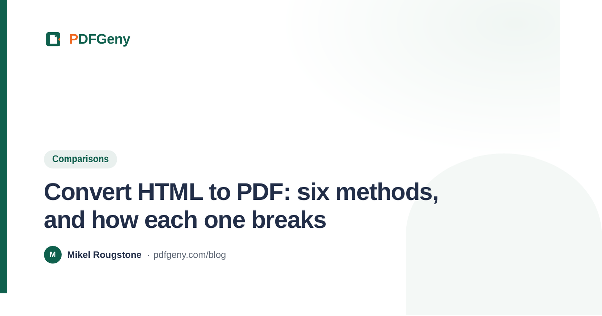 Convert HTML to PDF: six methods, and how each one breaks